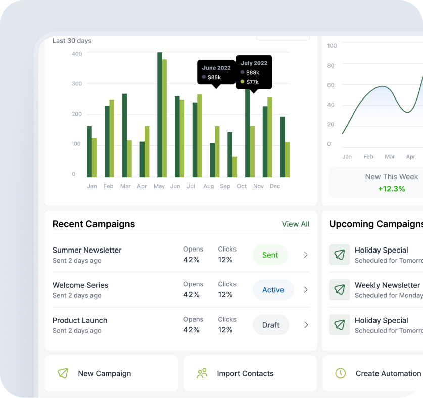 Mailbreeze email campaign editor showing template design interface